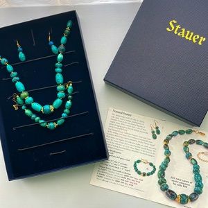 Necklace, bracelet, and earrings Chrysocolla set.